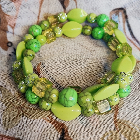 Faceted Gray Glass Stone Rose Quartz Lucite Beaded Memory Wire Bracelet Large - Picture 8 of 13